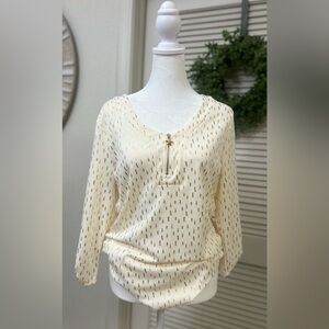 Daisy Fuentes Cream Top with Gold Dot Detail